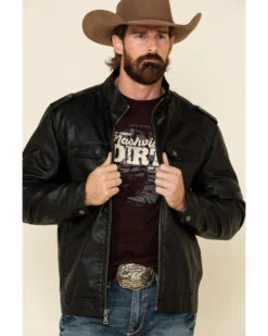 Cody James Men's Backwoods Distressed Faux Leather Moto Jacket - Tall