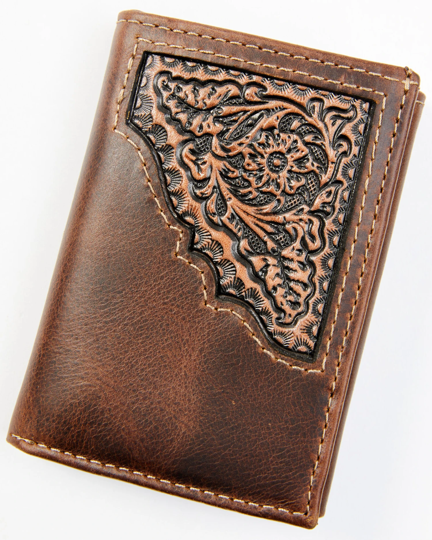 Cody James Men's Brown Tooled Trifold Leather Wallet 1 Cody James Men's Brown Tooled Trifold Leather Wallet