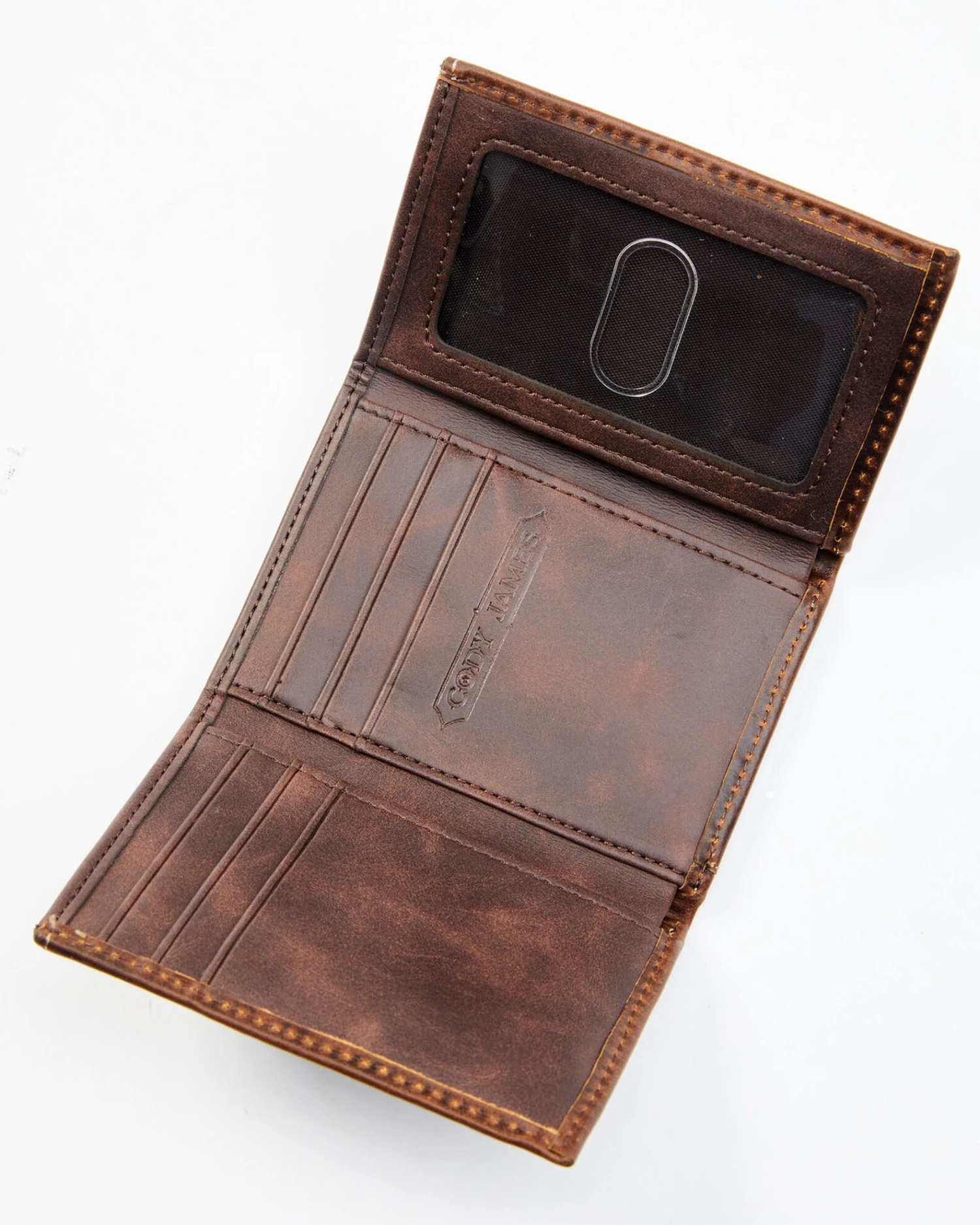 Cody James Men's Brown Tooled Trifold Leather Wallet 2 Cody James Men's Brown Tooled Trifold Leather Wallet - Image 2