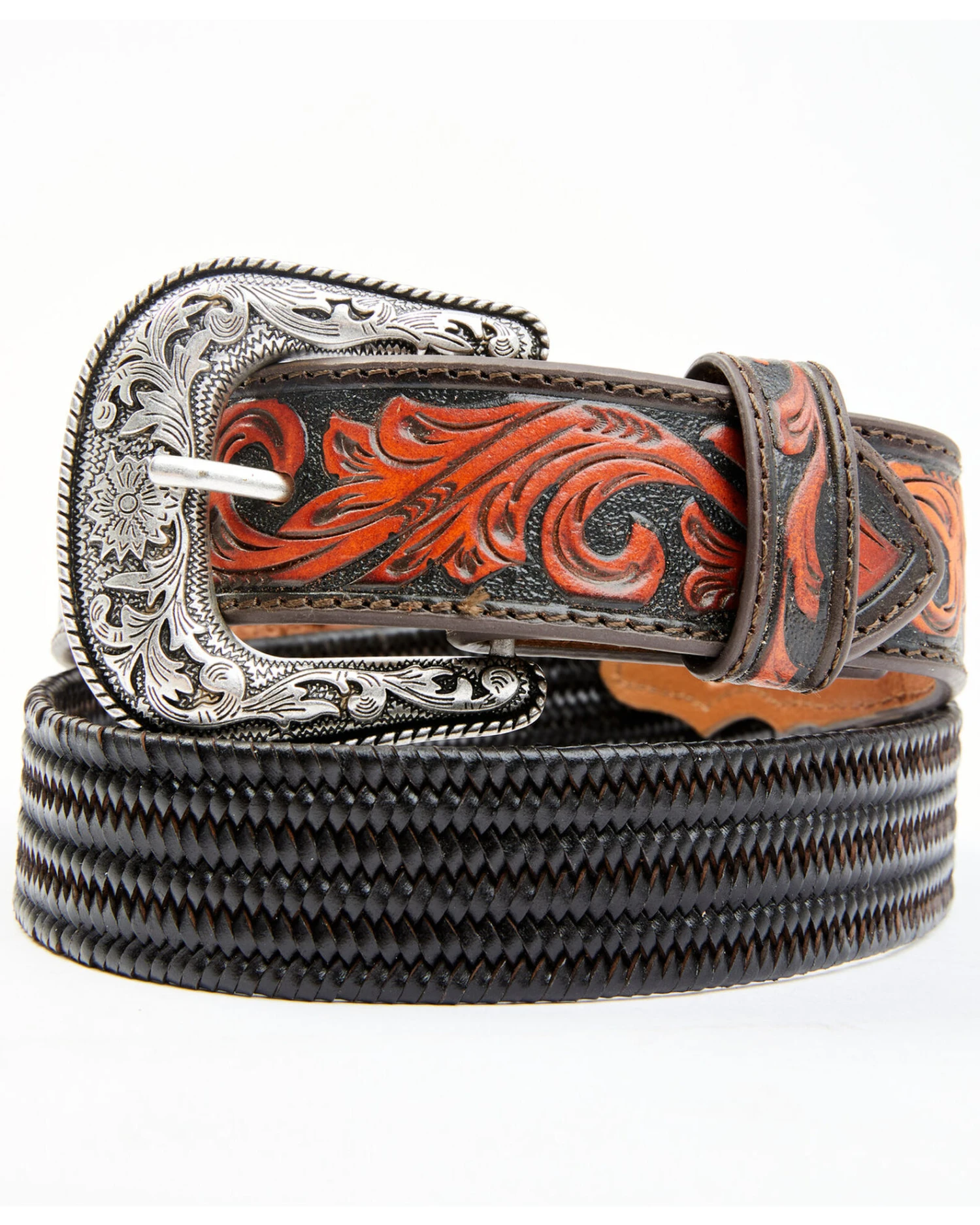 Cody James Men's Brown Floral Hand Tooled Stretch Bonded Strap Western Belt 1 Cody James Men's Brown Floral Hand Tooled Stretch Bonded Strap Western Belt