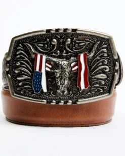 Cody James Men's Longhorn Americana Draped Flag Basketweave Buckle Belt
